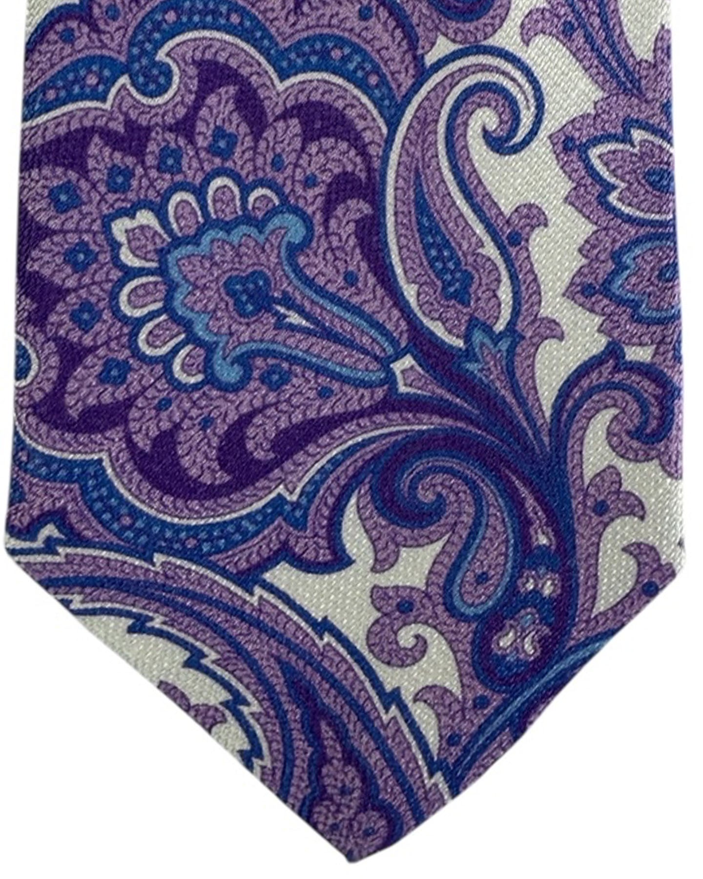 Giampaolo Tie White-Silver Purple Blue Paisley - Sartorial SALE