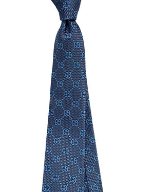Gucci Tie Gray Blue GG Pattern Deiene