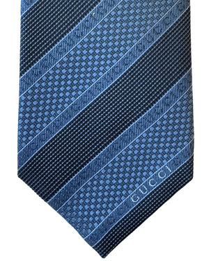 Gucci Tie Metal Blue Logo Stripes