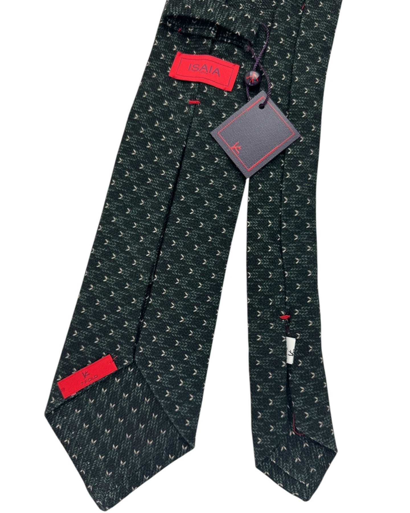 Isaia Sevenfold Tie Black Forest Green Design SALE