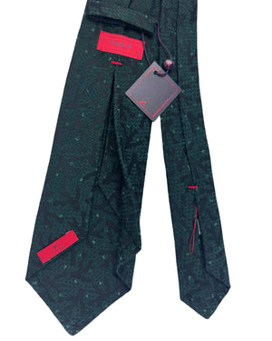 Isaia Sevenfold Tie Green Abstract Weave - Wool Silk