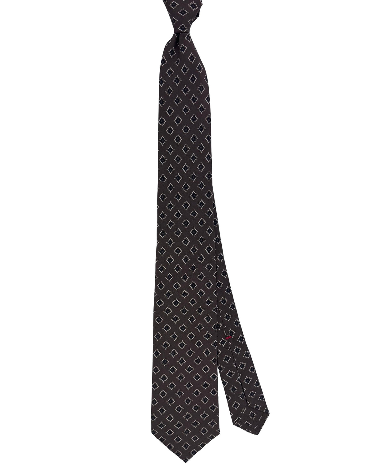 Isaia Sevenfold Tie Brown Diamond Dot Pattern