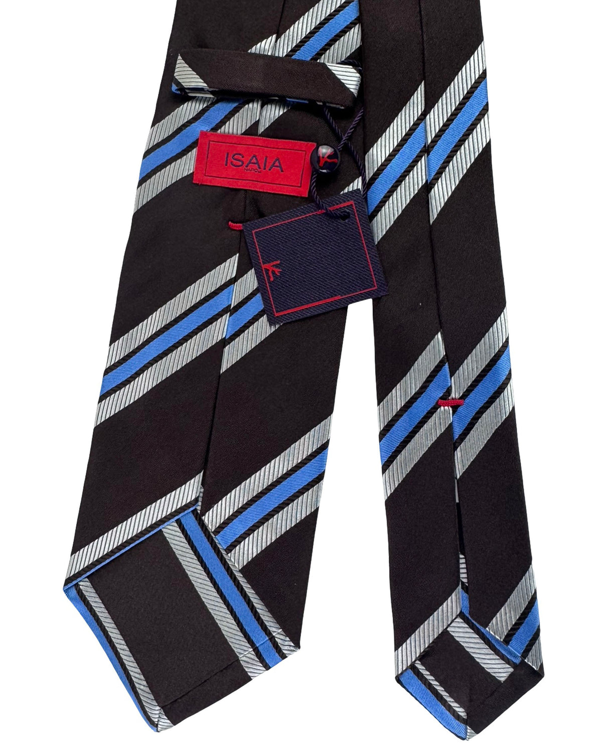 Isaia Silk Tie Dark Brown Stripe with Blue Accent