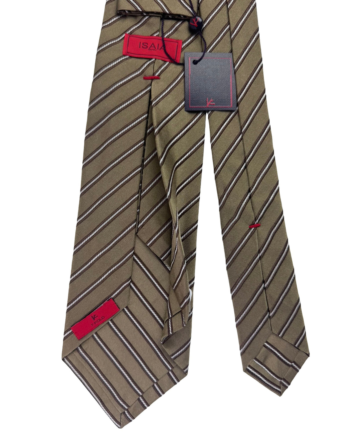 Isaia Silk Tie Dark Tan Base Brown And White Stripes