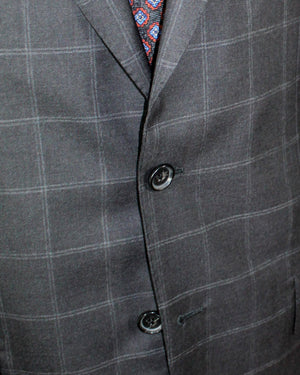 Isaia Suit Gray Windowpane Design