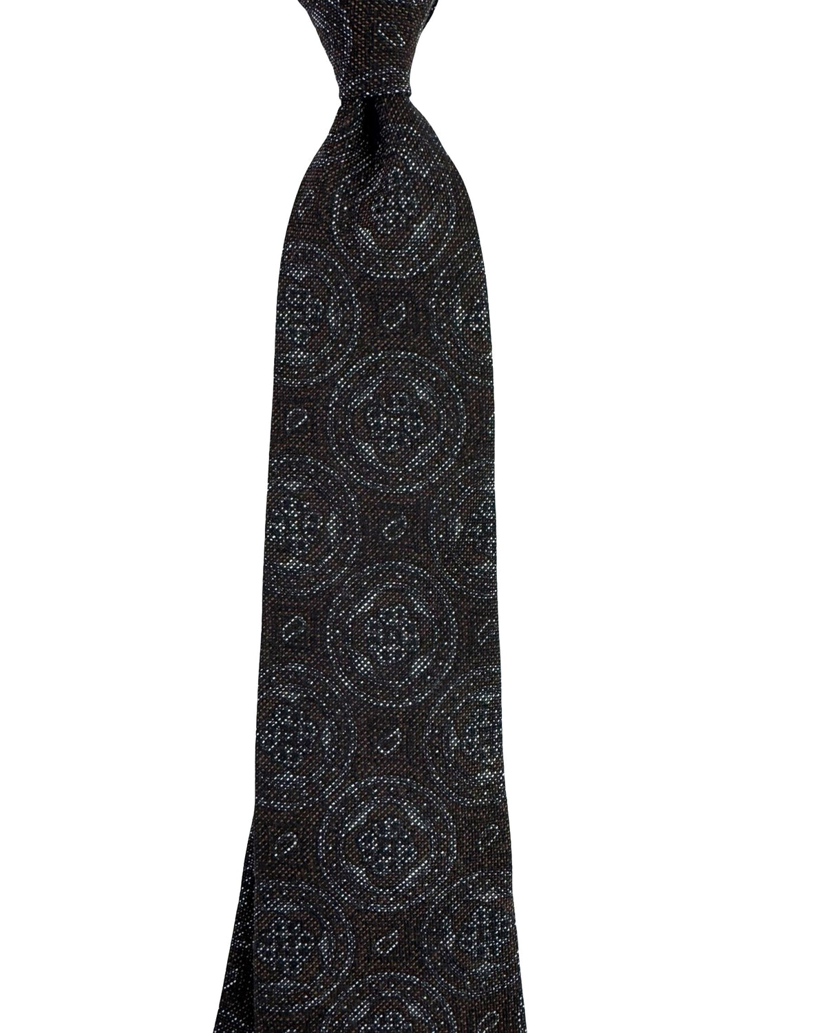 Isaia Sevenfold Tie Dark Brown Medallion Wool Silk