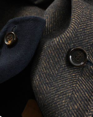Kired Long Coat Midnight Blue Dark Brown Reversible Overcoat Sartorial EU 58/ US 46 SALE