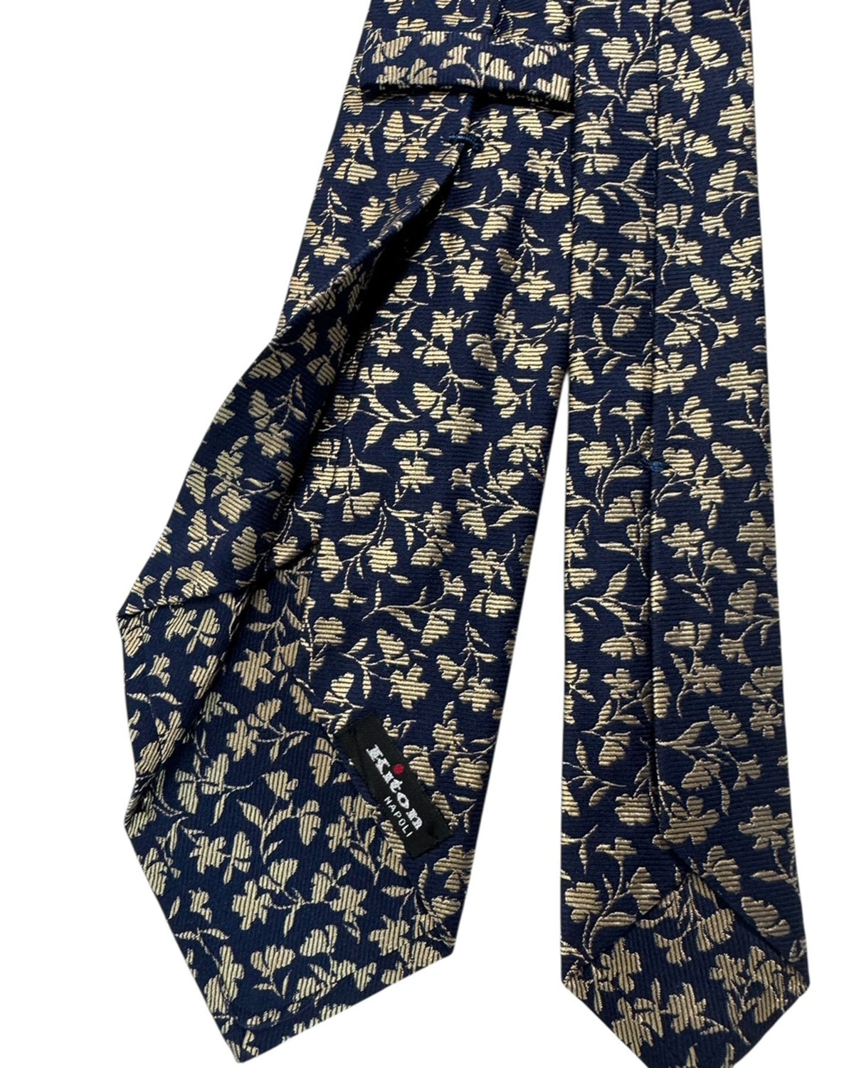 Kiton Tie Navy Ivory Floral Vine - Sevenfold Necktie