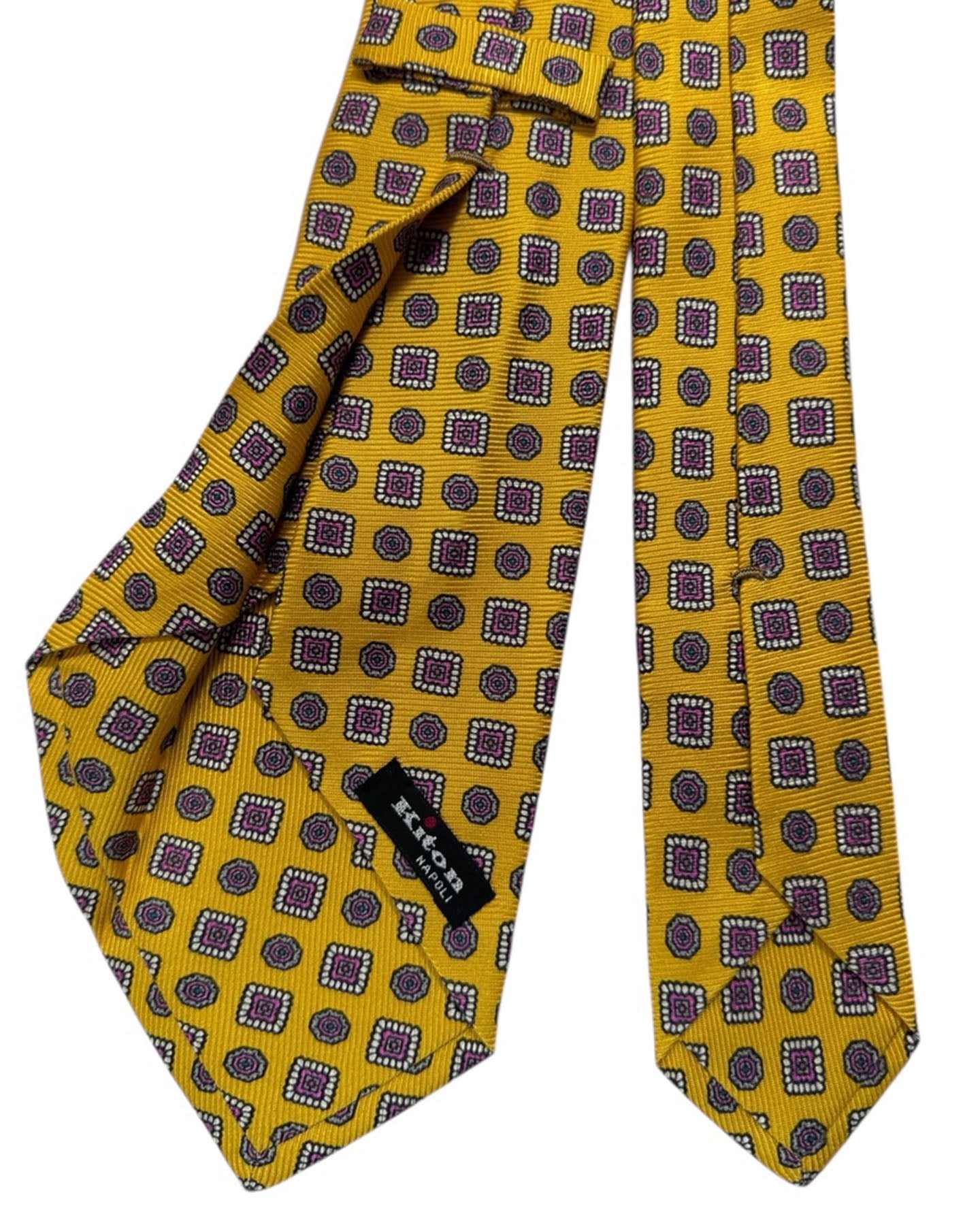 Kiton Tie Orange Pink Mosaic Medallion- Sevenfold Necktie