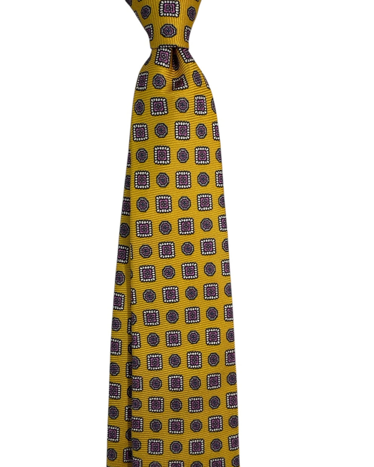 Kiton Tie Orange Pink Mosaic Medallion- Sevenfold Necktie