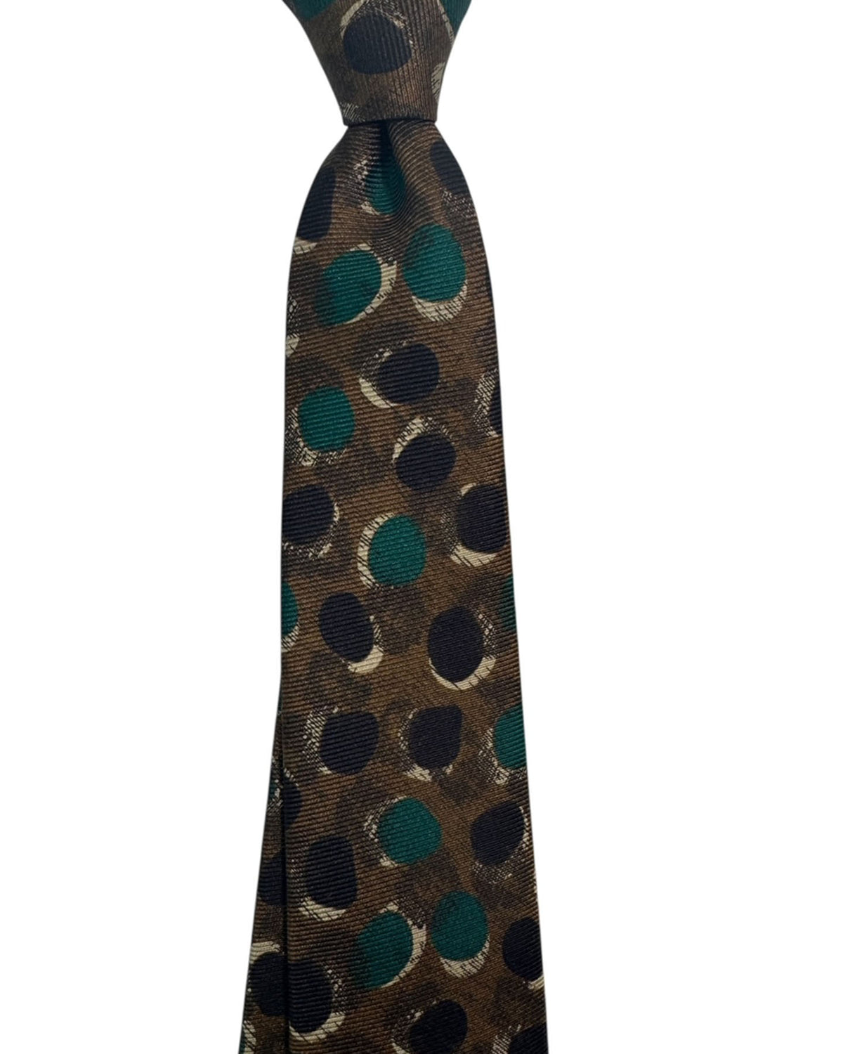 Kiton Tie Brown With Green Black Dots - Sevenfold Necktie