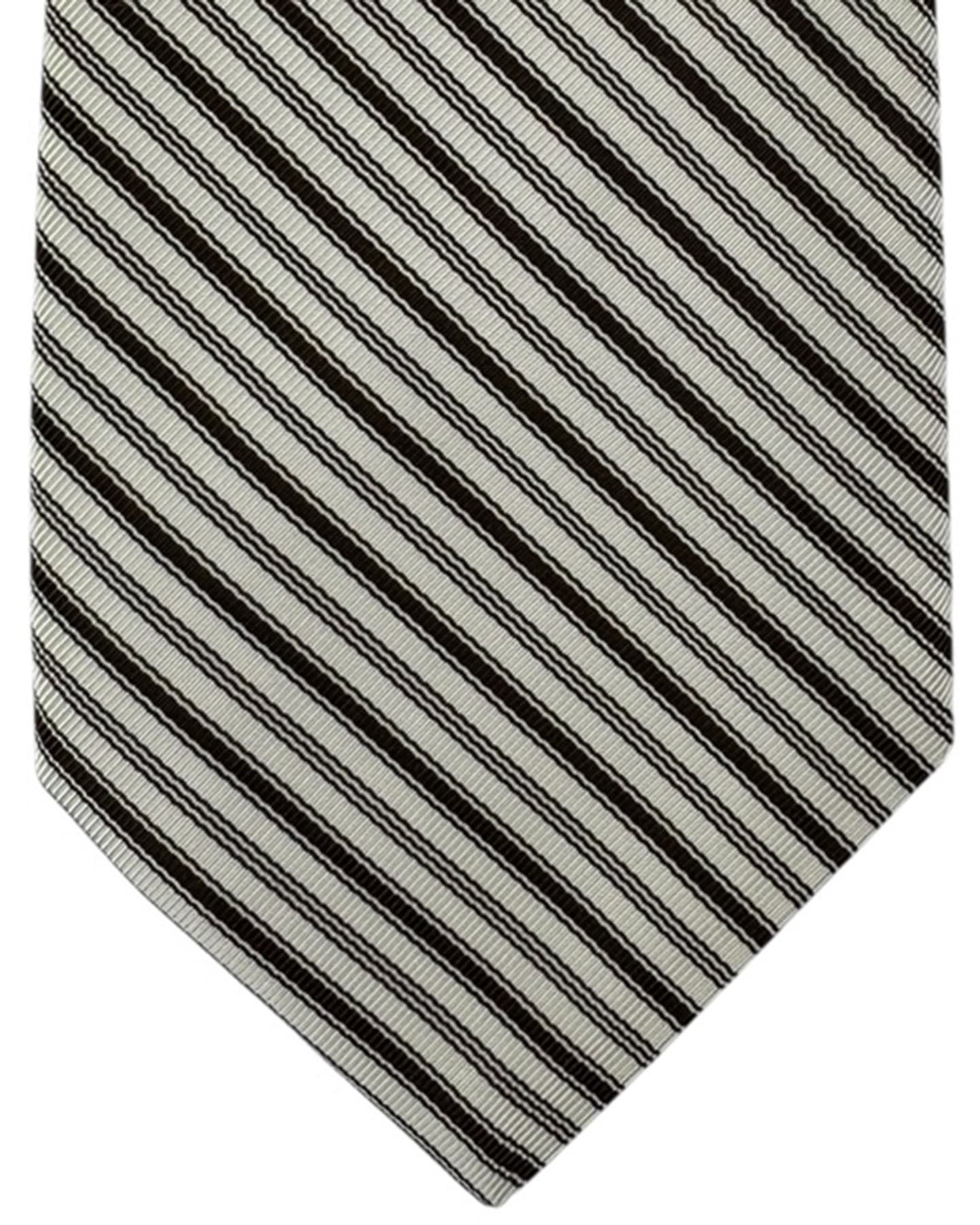 Kiton Tie Silver Black Stripes - Sevenfold Necktie