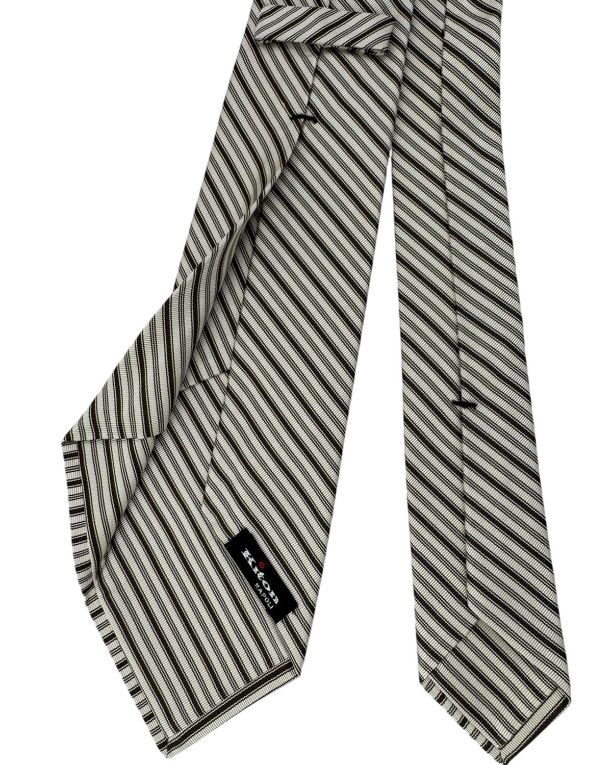 Kiton Tie Silver and Black Ribbed Stripe - Sevenfold Necktie