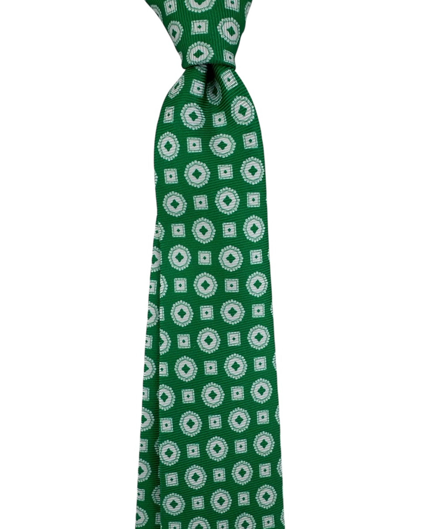 Kiton Sevenfold Tie Green White Medallion - Summer 2025 Collection