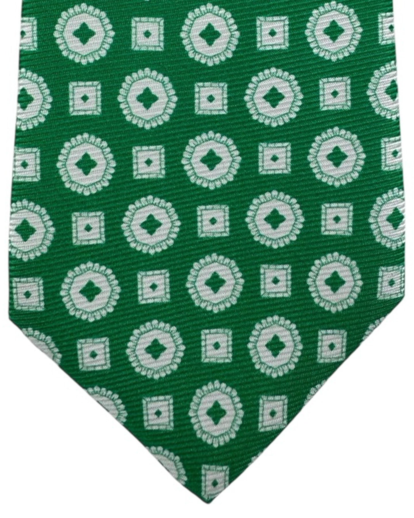 Kiton Sevenfold Tie Green White Medallion - Summer 2025 Collection