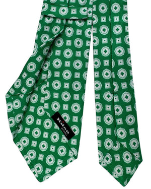 Kiton Sevenfold Tie Green White Diamond Medallion - Summer 2025 Collection
