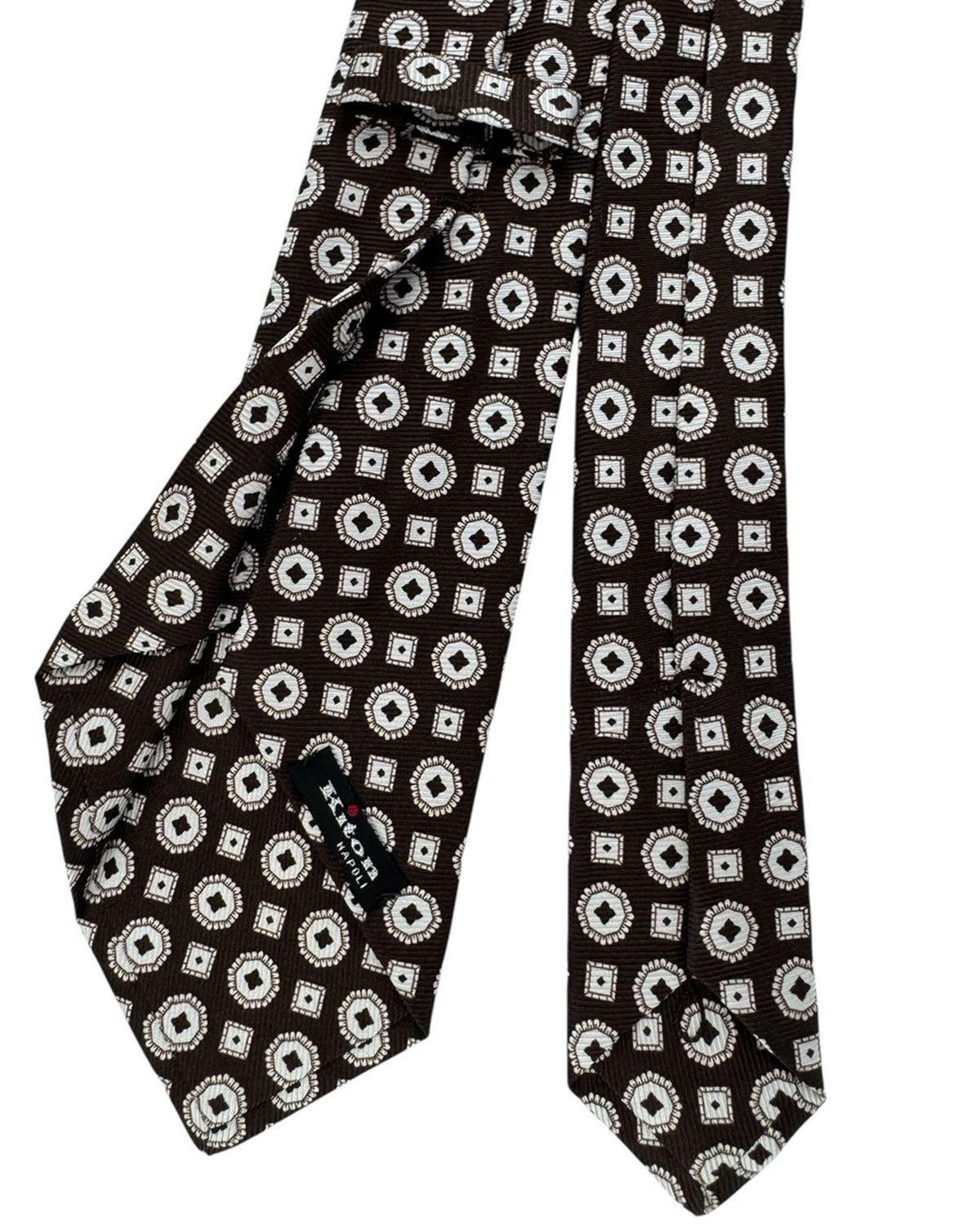 Kiton Sevenfold Tie Brown Diamond Medallion - Summer 2025 Collection