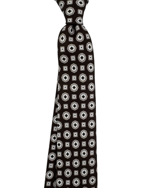 Kiton Sevenfold Tie Dark Brown Medallion - Summer 2025 Collection