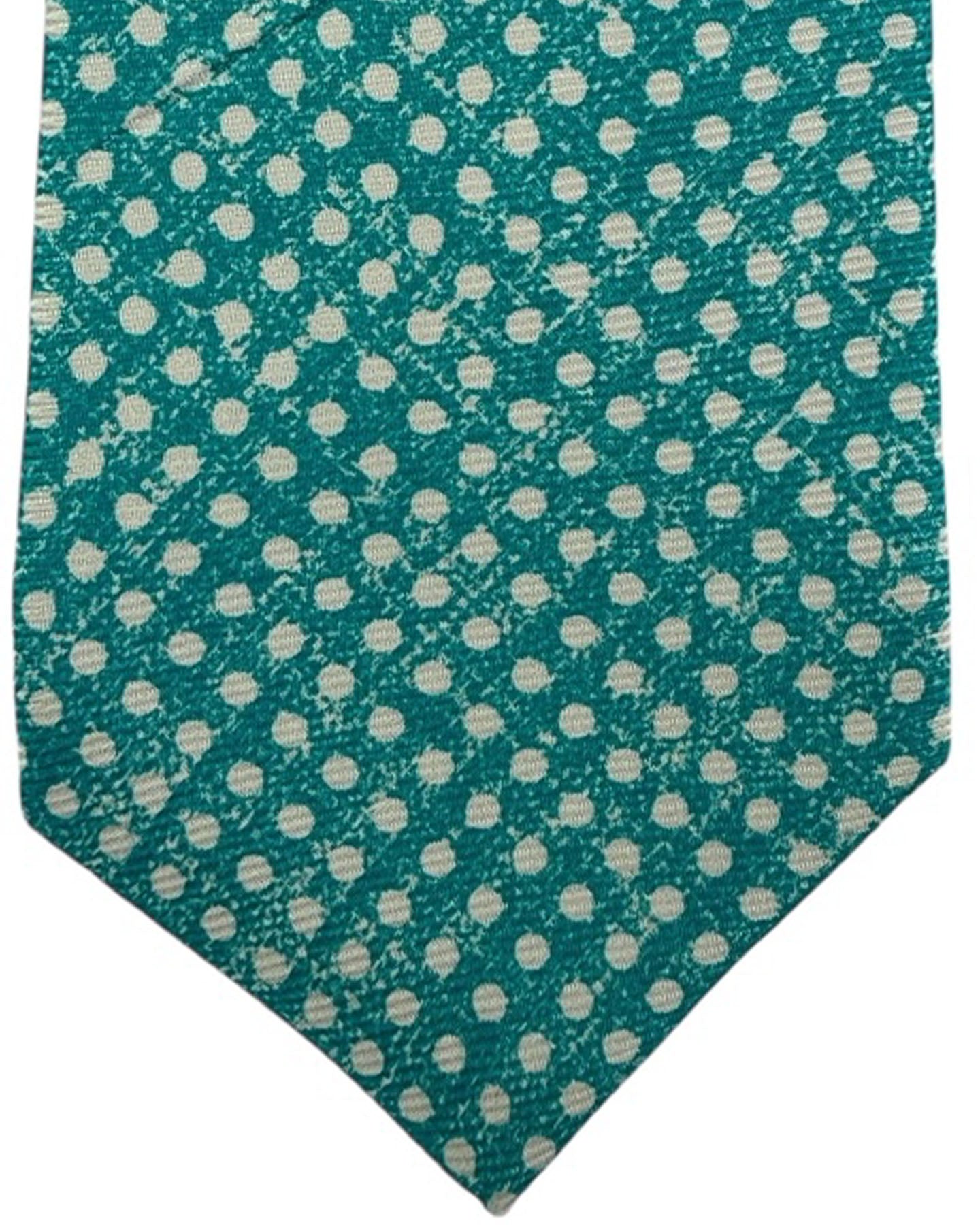 Kiton Sevenfold Tie Aqua Blue Dots - Summer 2025 Collection