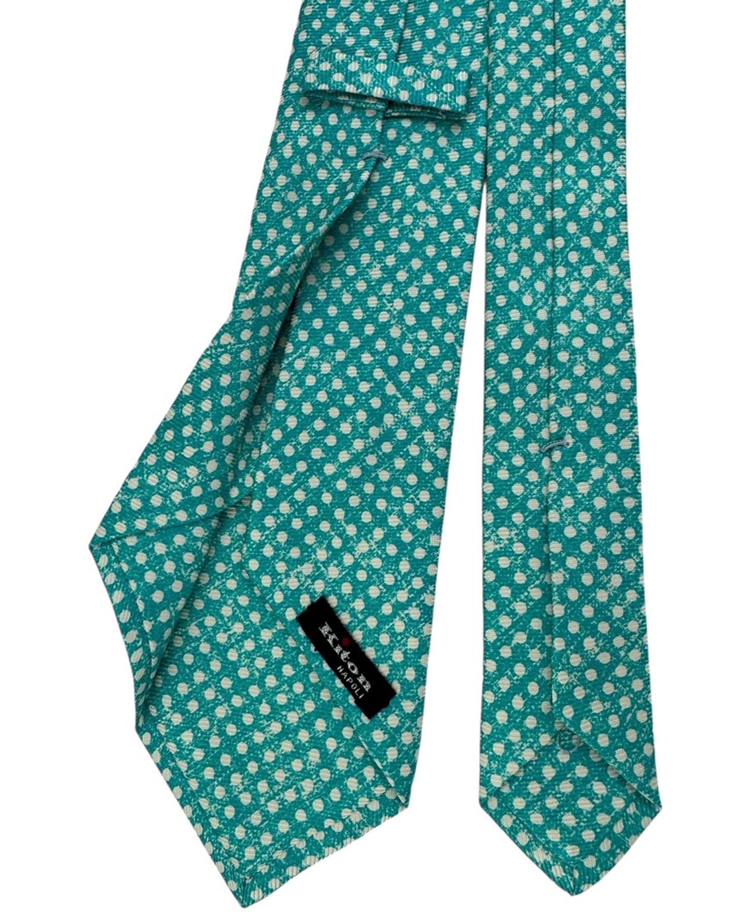Kiton Sevenfold Tie Aqua Blue Dots - Summer 2025 Collection