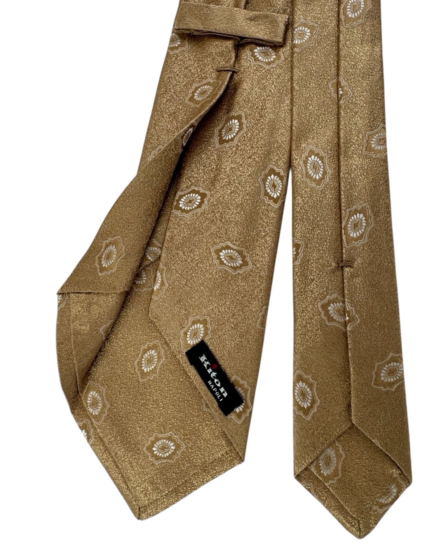 Kiton Sevenfold Tie Taupe Medallion- Summer 2025 Collection
