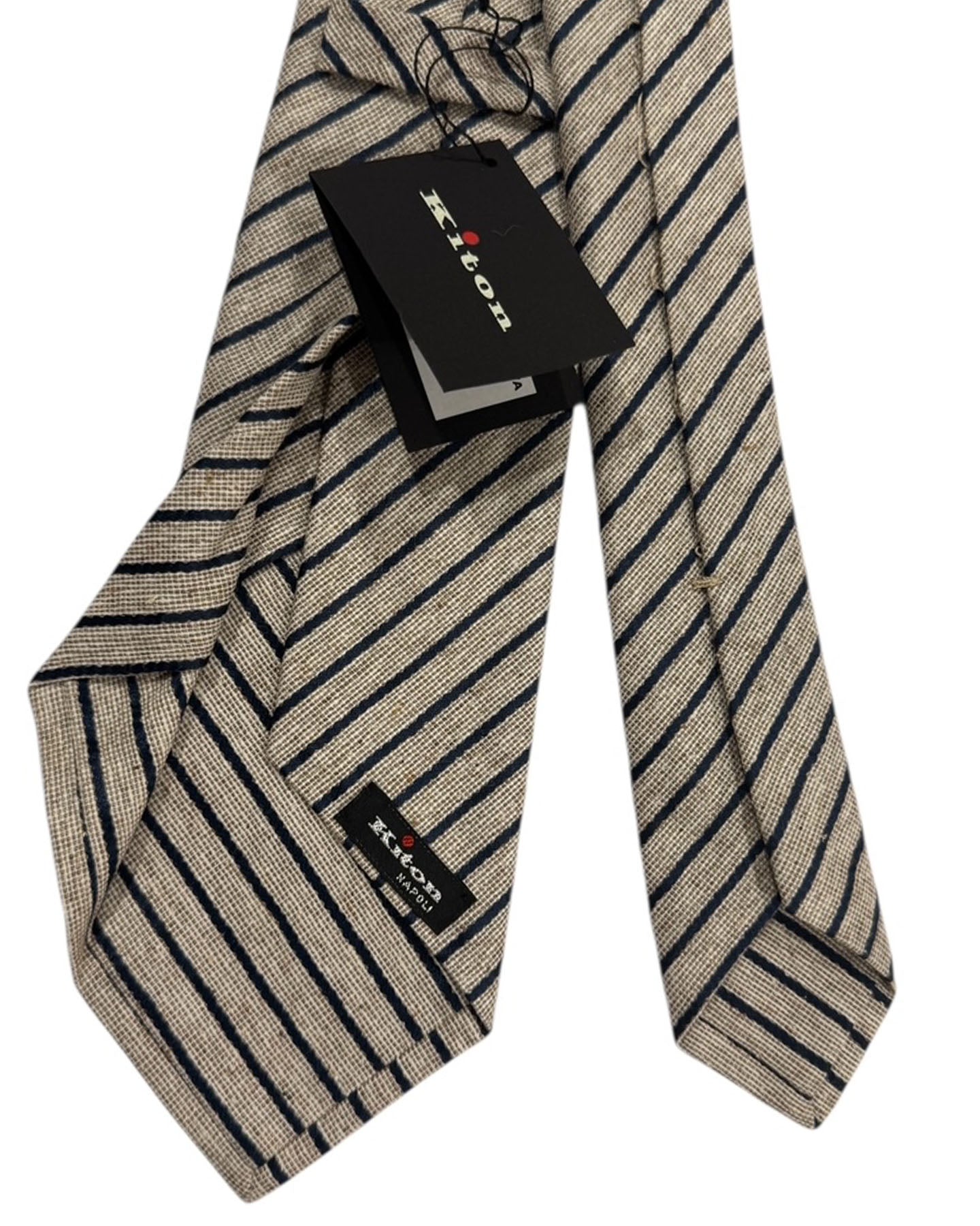 Kiton Sevenfold Tie Gray Midnight Blue Stripes