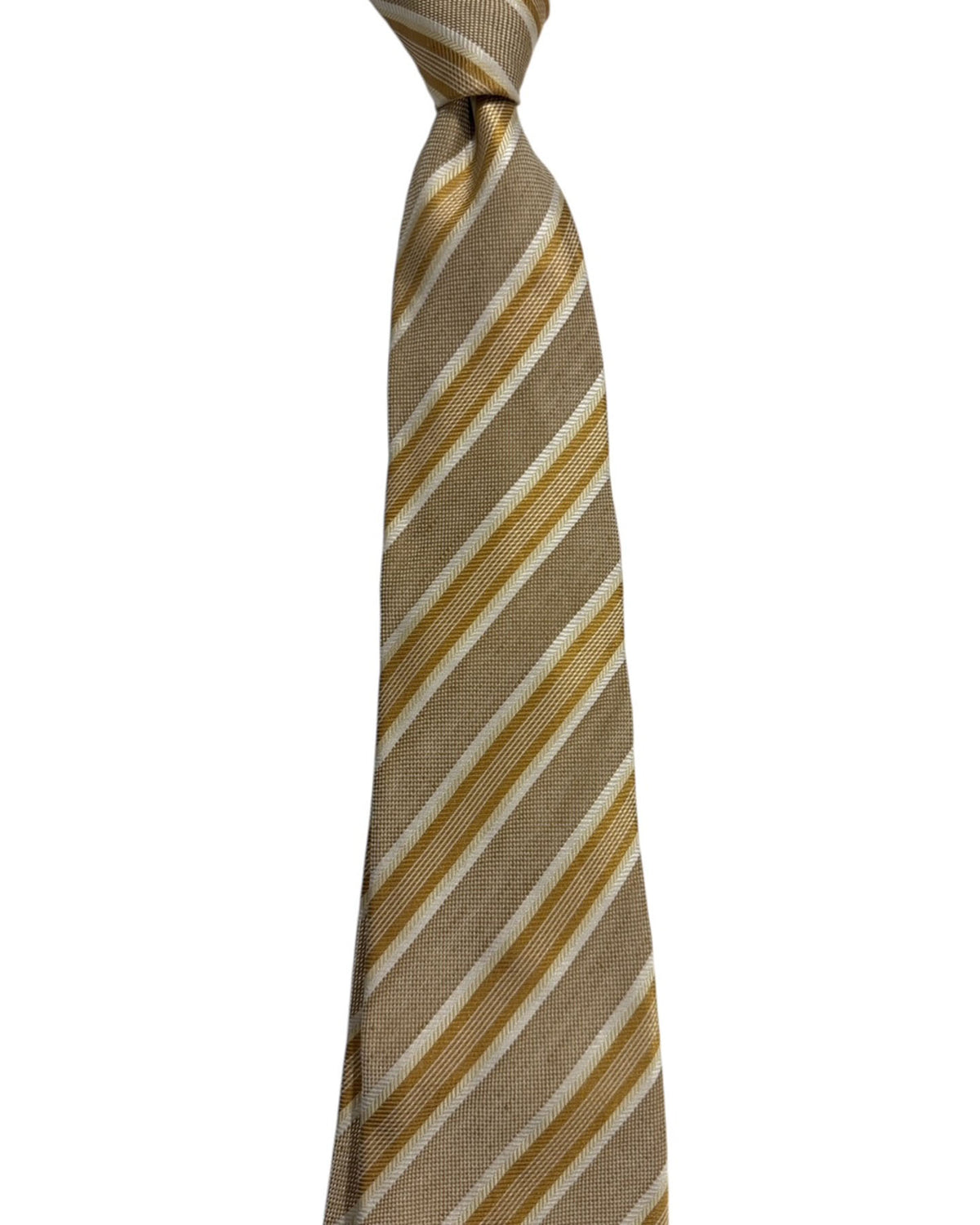 Kiton Sevenfold Tie Beige Silver Stripes