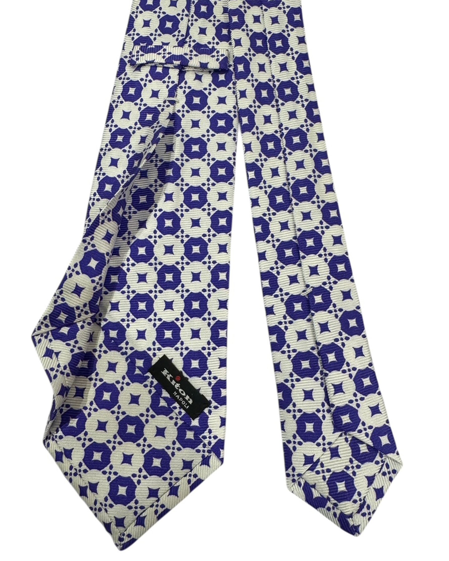 Kiton Sevenfold Tie Lapis Blue White Pattern
