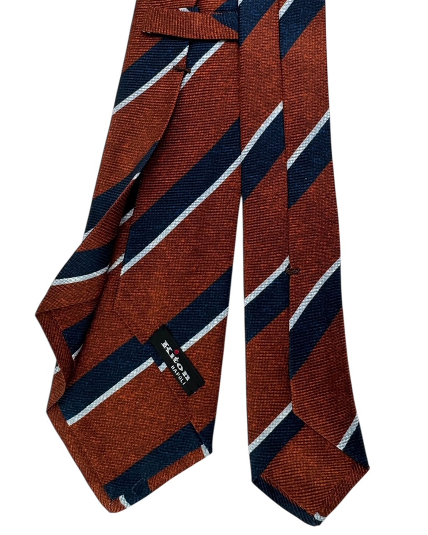 Kiton Sevenfold Tie Brown Navy Stripe
