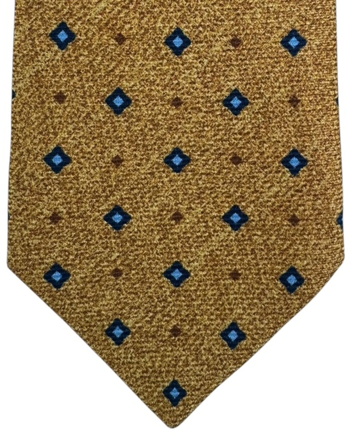 Kiton Sevenfold Tie Brown With Blue Diamond Pattern