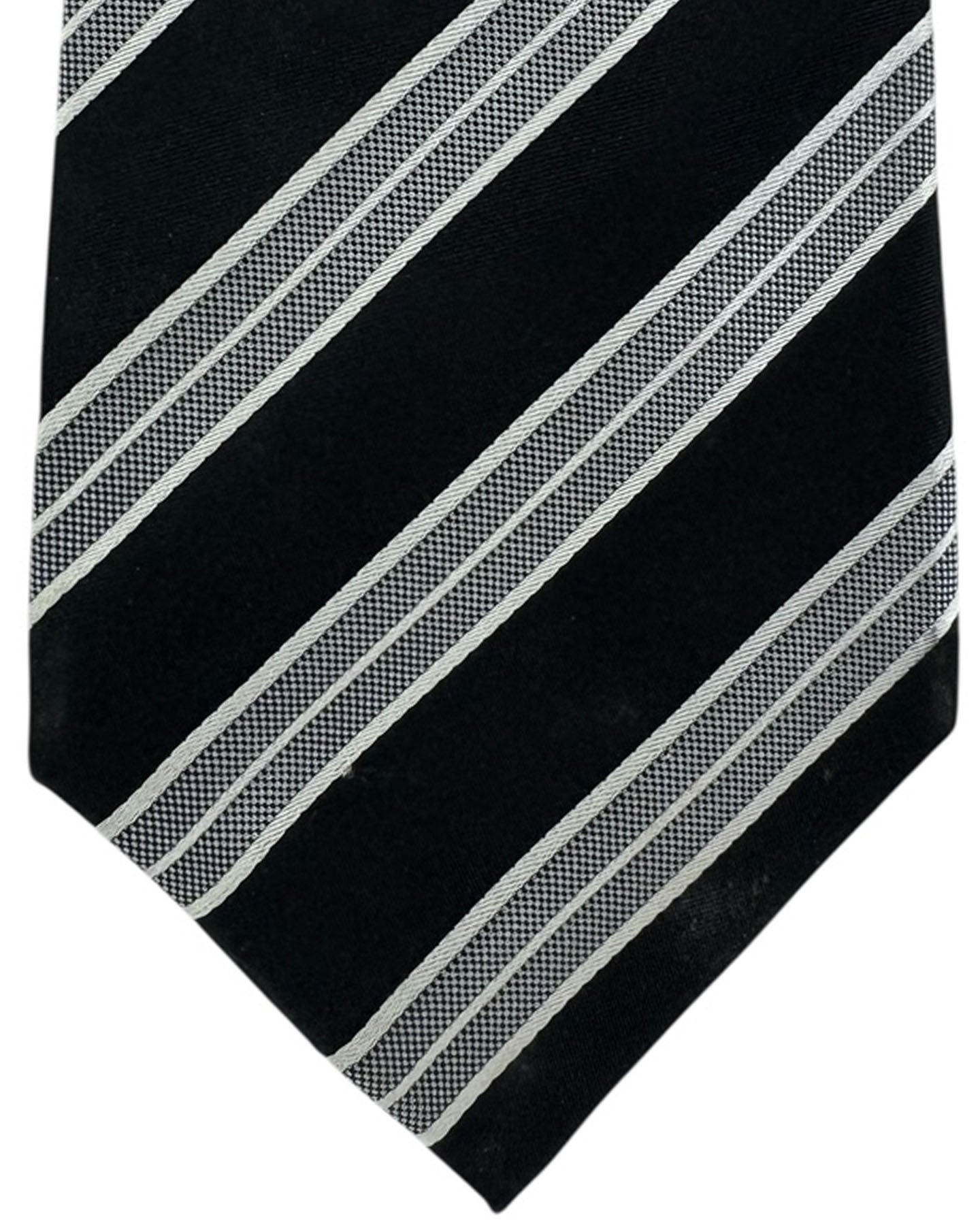 Kiton Sevenfold Tie Black Silver Stripes