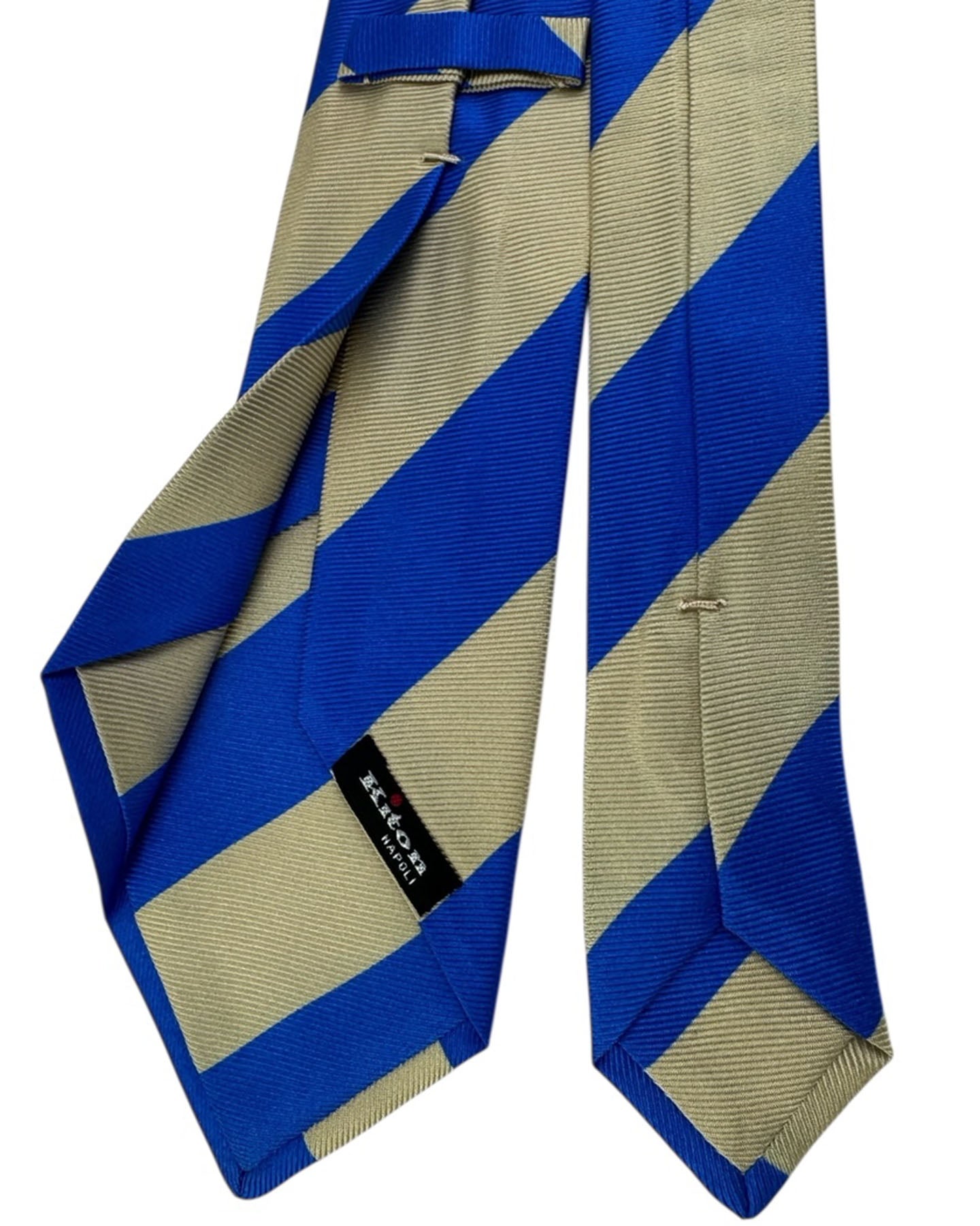 Kiton Sevenfold Tie Royal Blue Beige Bold Stripes