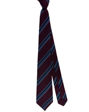 Kiton Sevenfold Tie Bordeaux Navy Blue Stripes