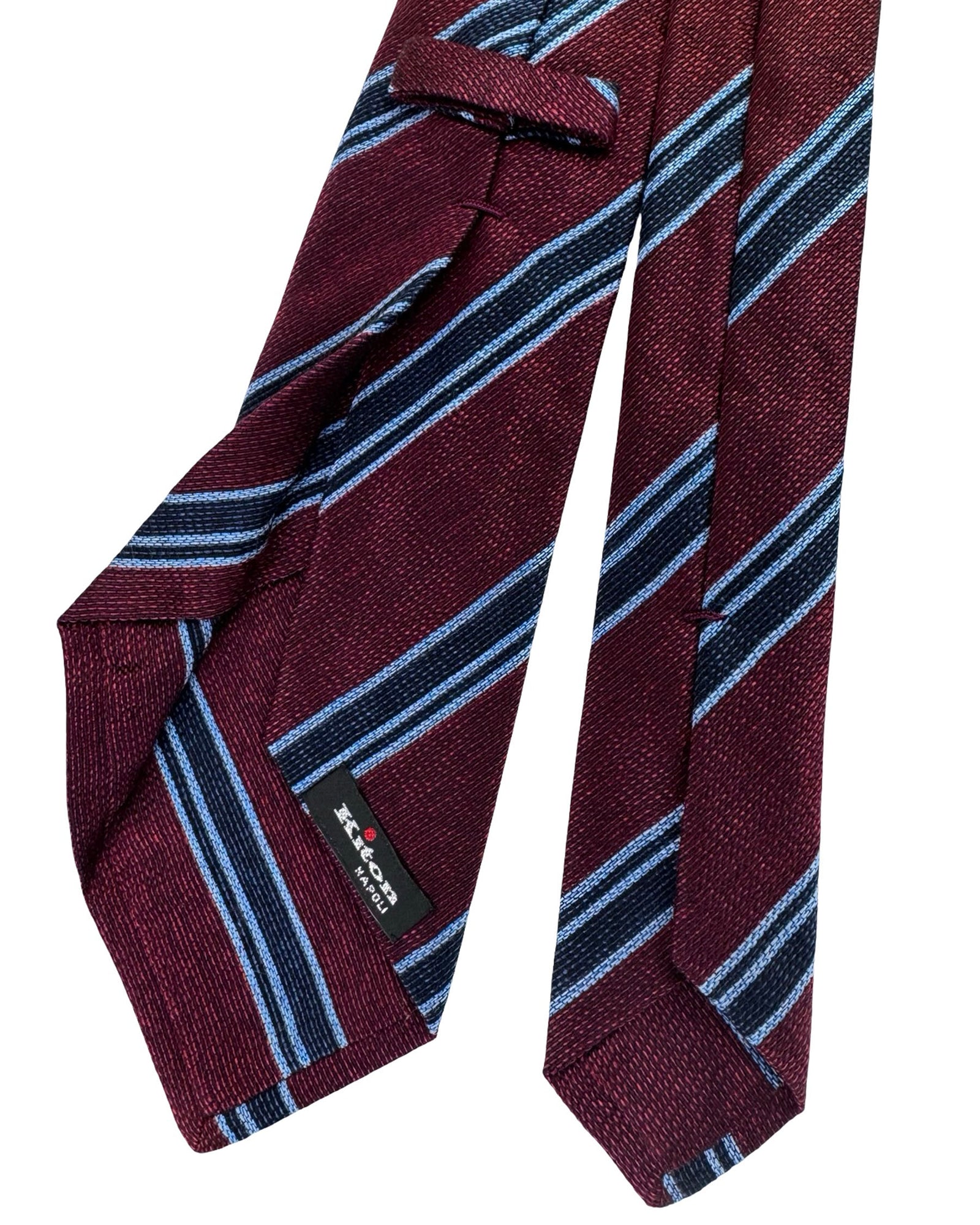 Kiton Sevenfold Tie Bordeaux Navy Blue Stripes