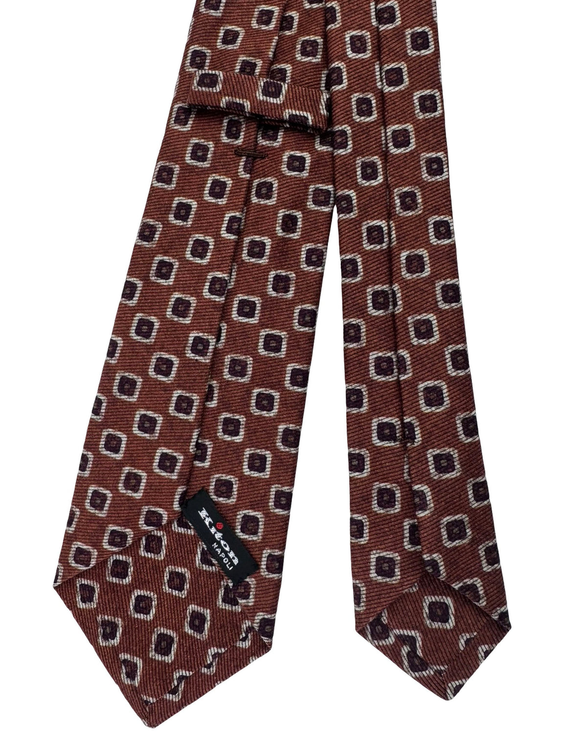 Kiton Sevenfold Tie Rust Brown With Geometric Squares