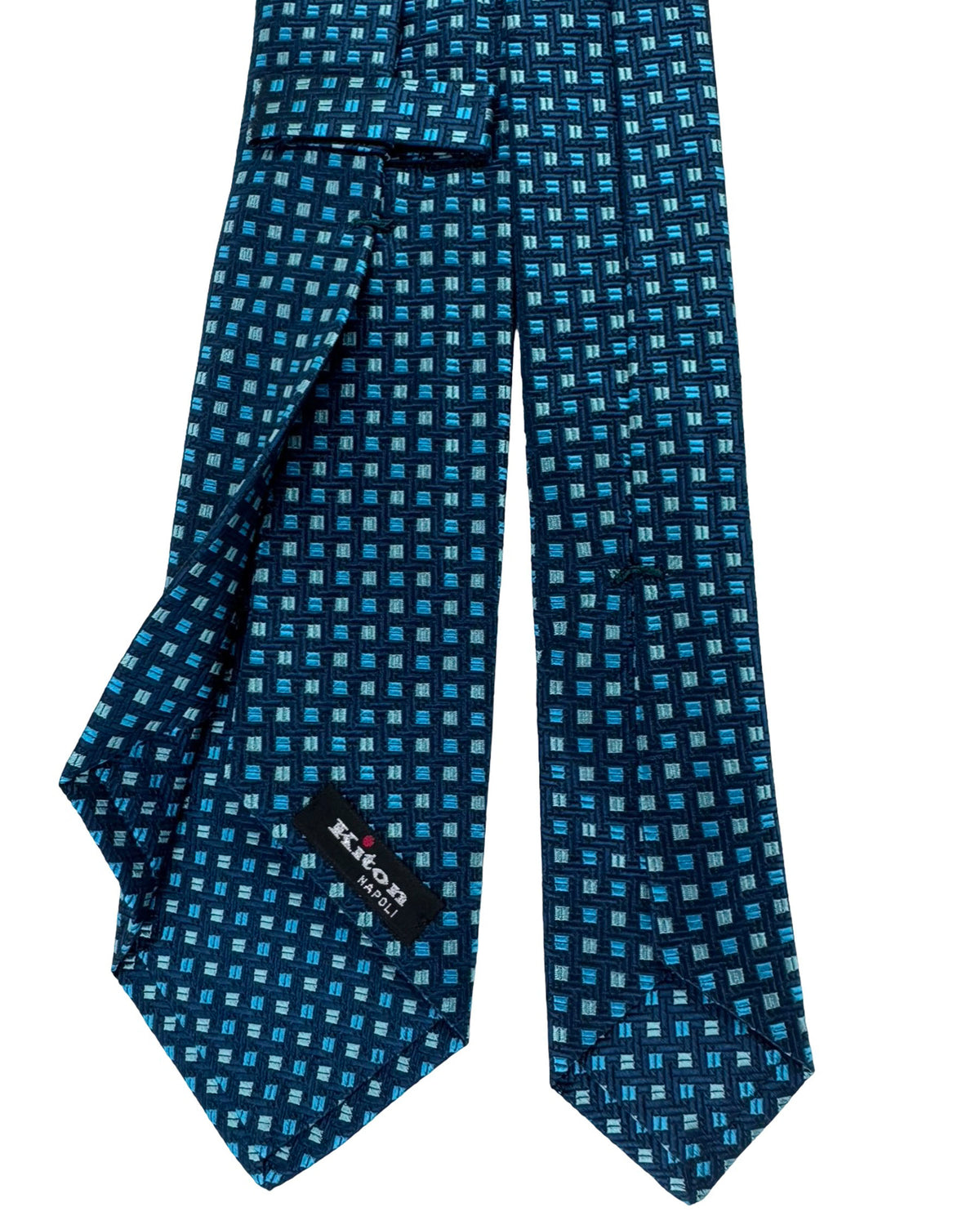 Kiton Sevenfold Tie Dark Blue With Aqua Basketweave