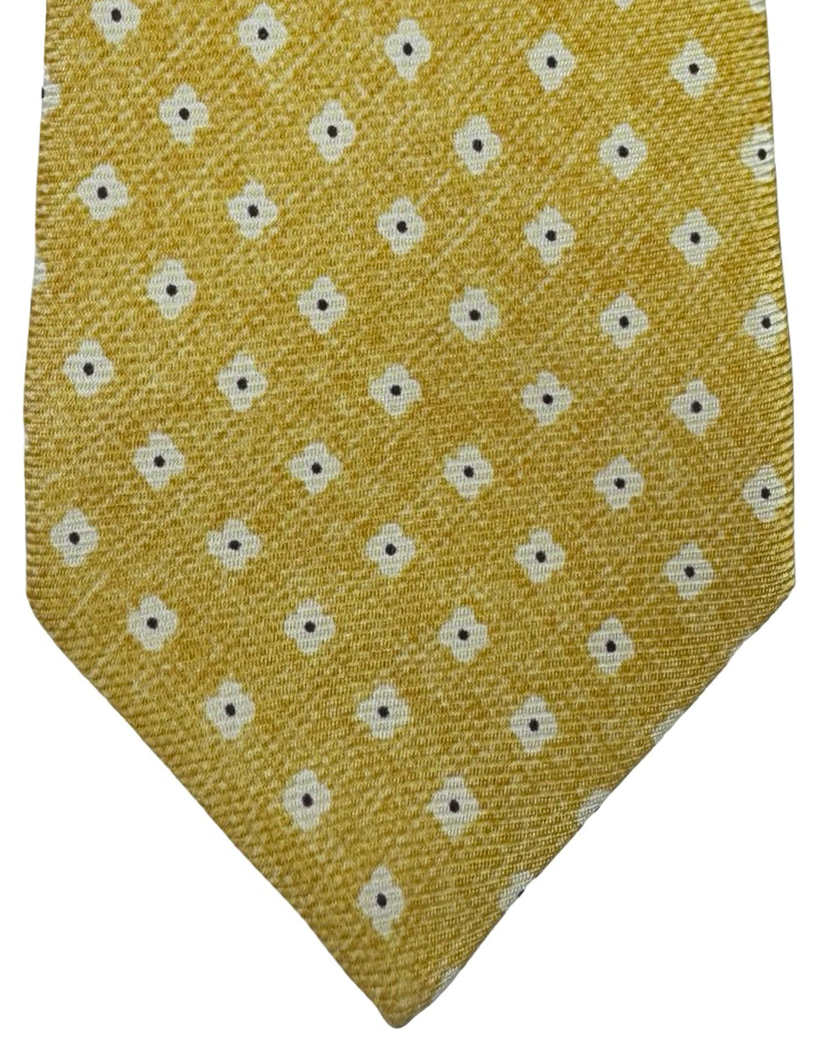 Kiton Sevenfold Tie Yellow And White Floral Dot Pattern