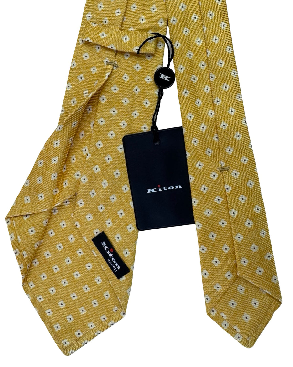 Kiton Sevenfold Tie Mustard Yellow Mini Flowers