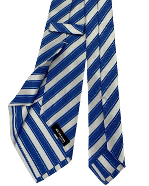 Kiton Sevenfold Tie Blue and White Stripe Pattern