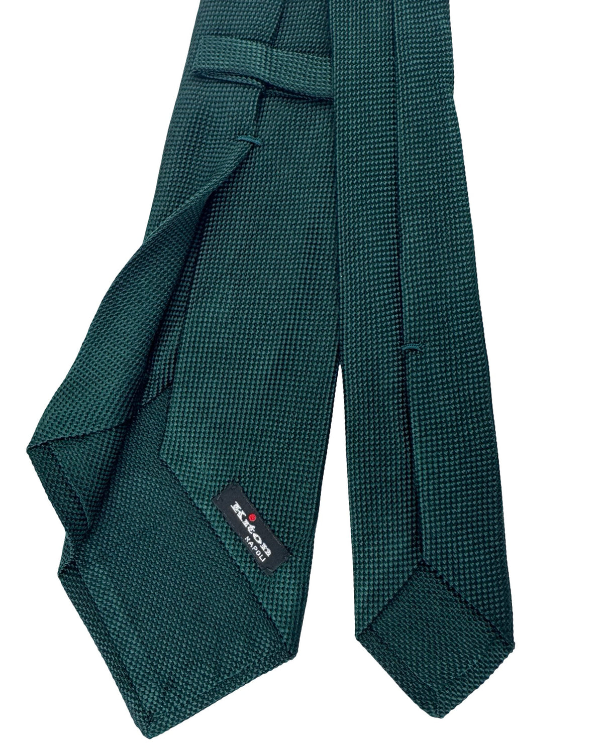 Kiton Sevenfold Tie Dark Green Textured Solid Pattern