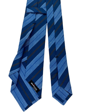 Kiton Sevenfold Tie Blue And Light Blue Diagonal Stripe Pattern