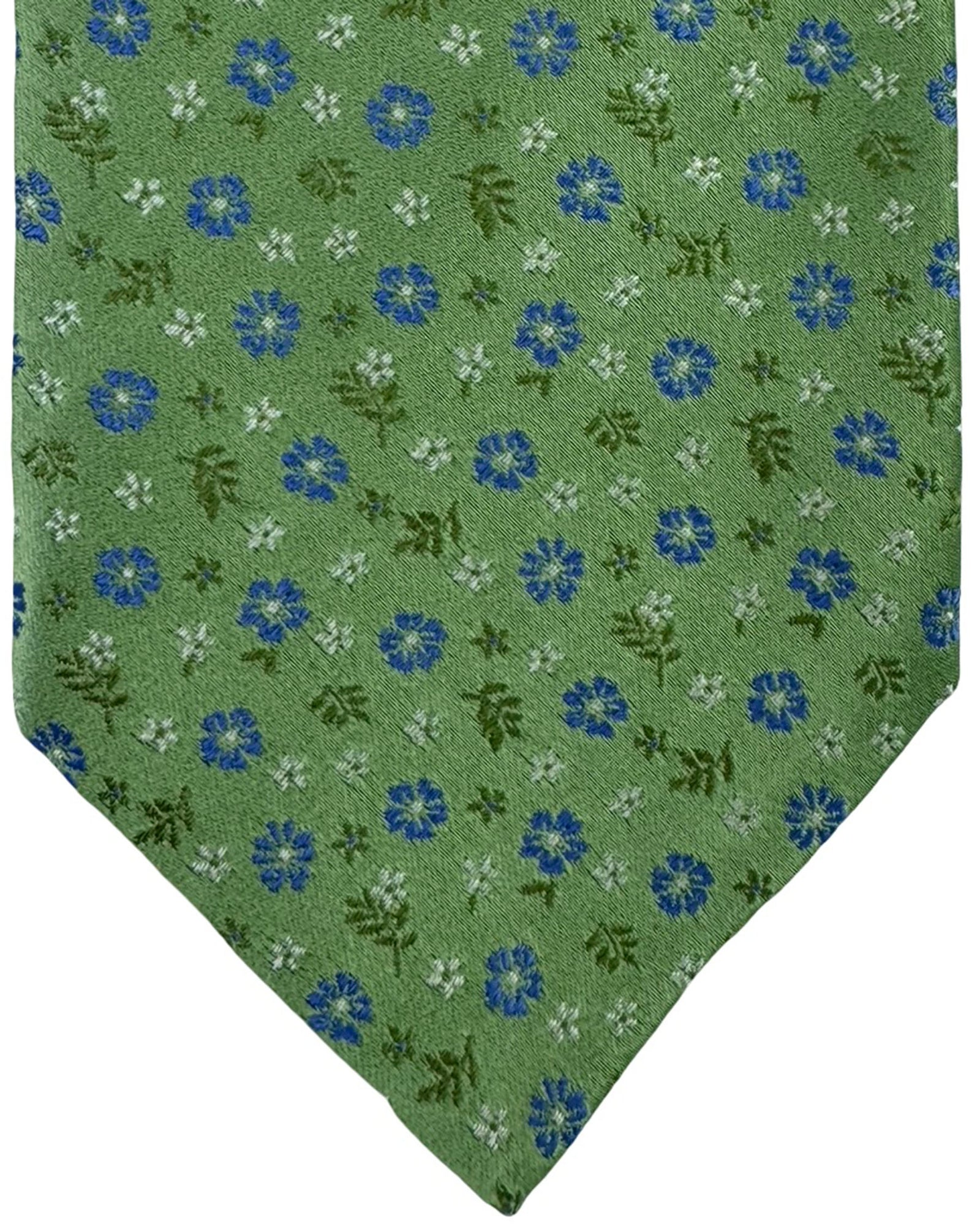 Kiton Sevenfold Tie Green Floral Micro Pattern