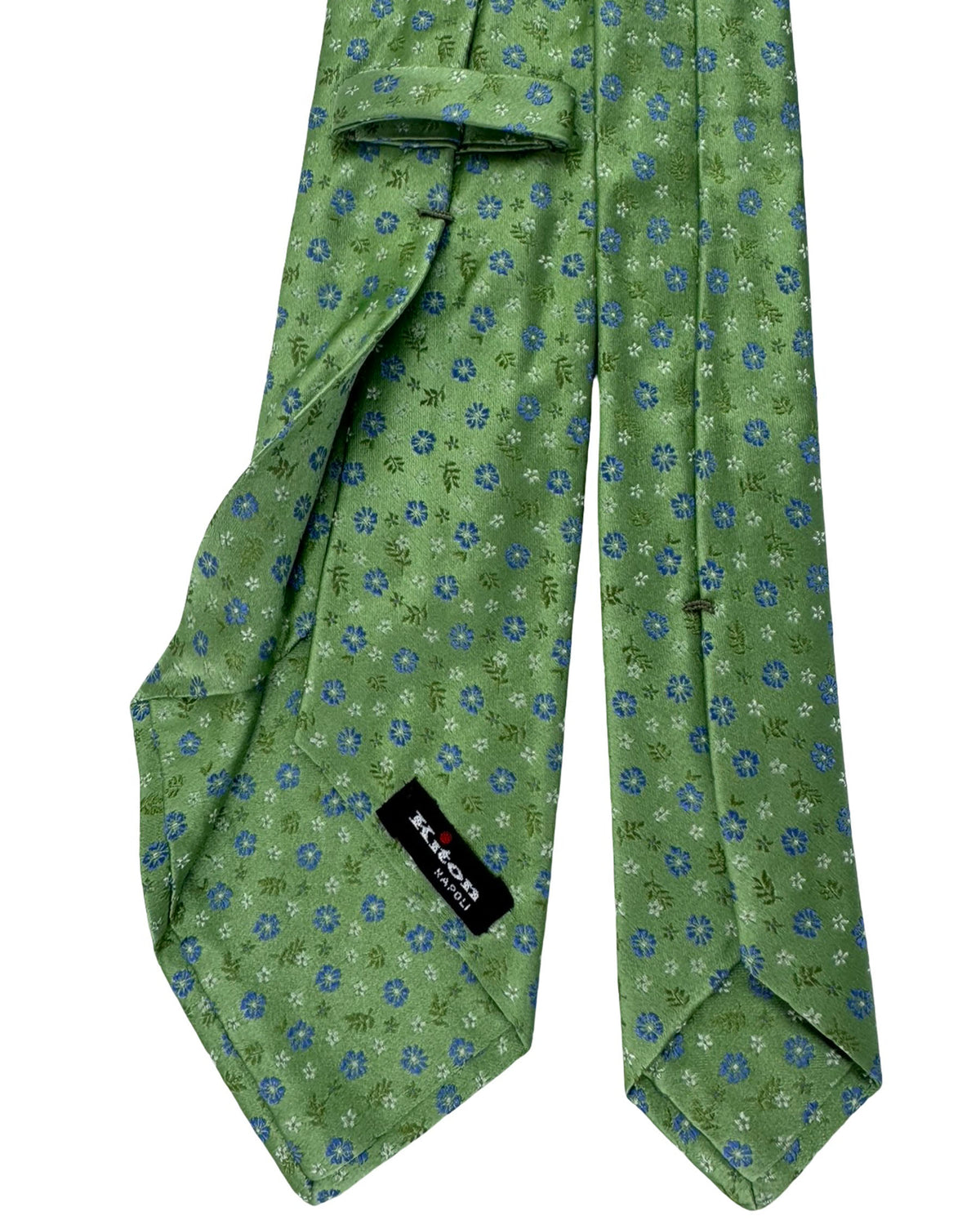 Kiton Sevenfold Tie Light Green Floral Micro Pattern