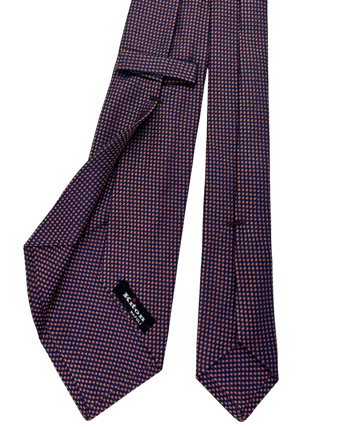 Kiton Sevenfold Tie Navy Blue And Copper Micro Dot Pattern