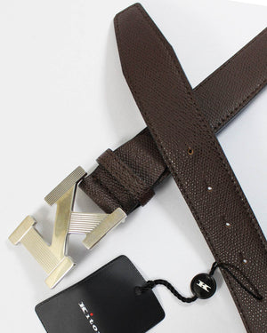 Kiton Belt Brown Grain K Buckle Leather Men 
