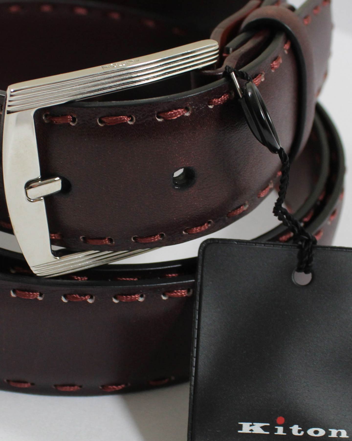 Kiton Belt Maroon Brown Smooth Leather