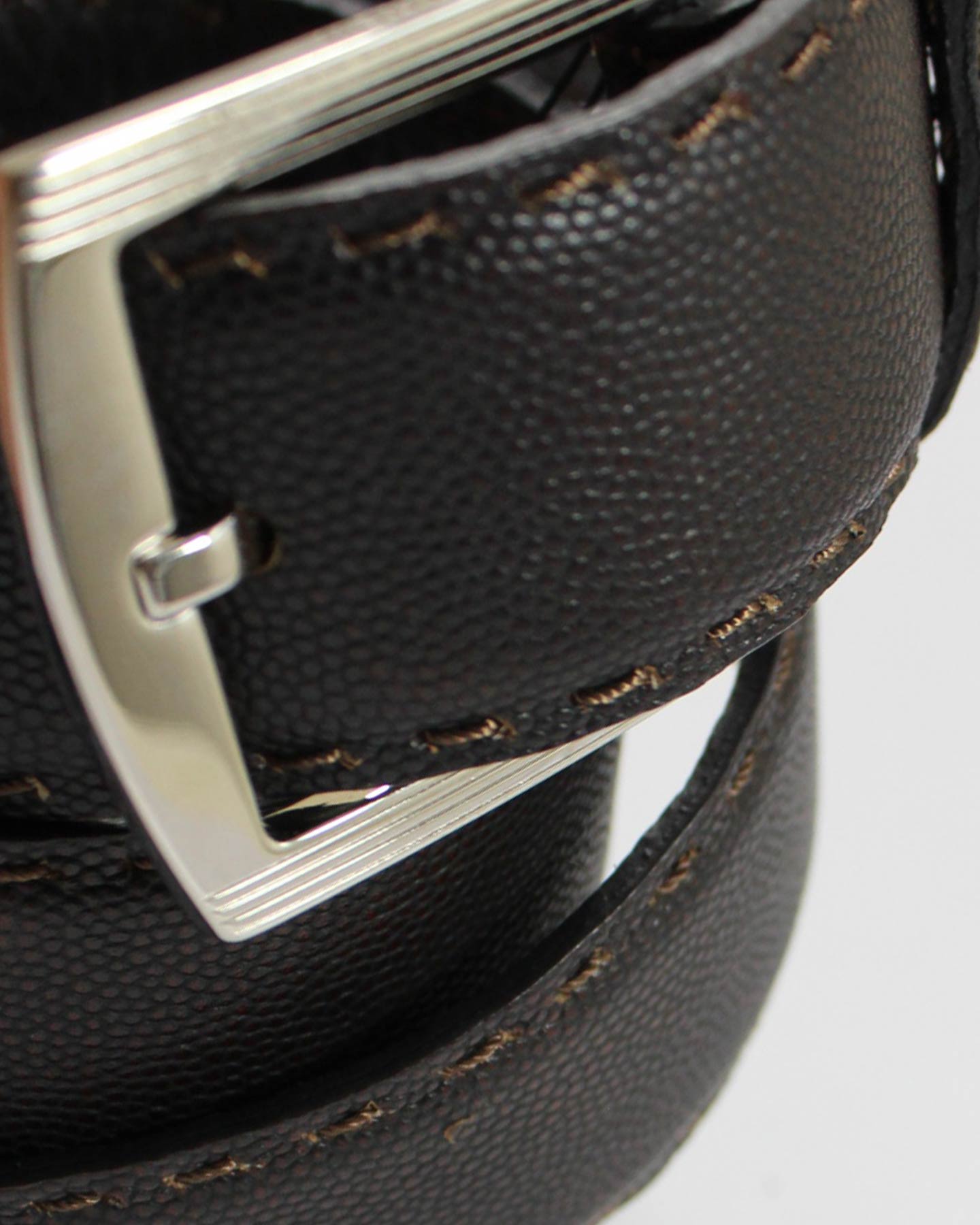 Kiton Belt Brown Grain Leather Silvertone Buckle 