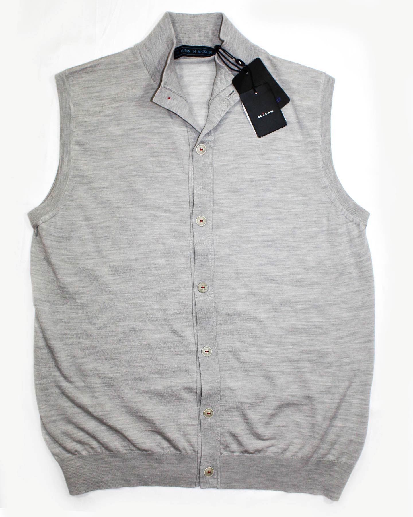 Kiton Sleeveless Wool Cardigan Gray Button Front 