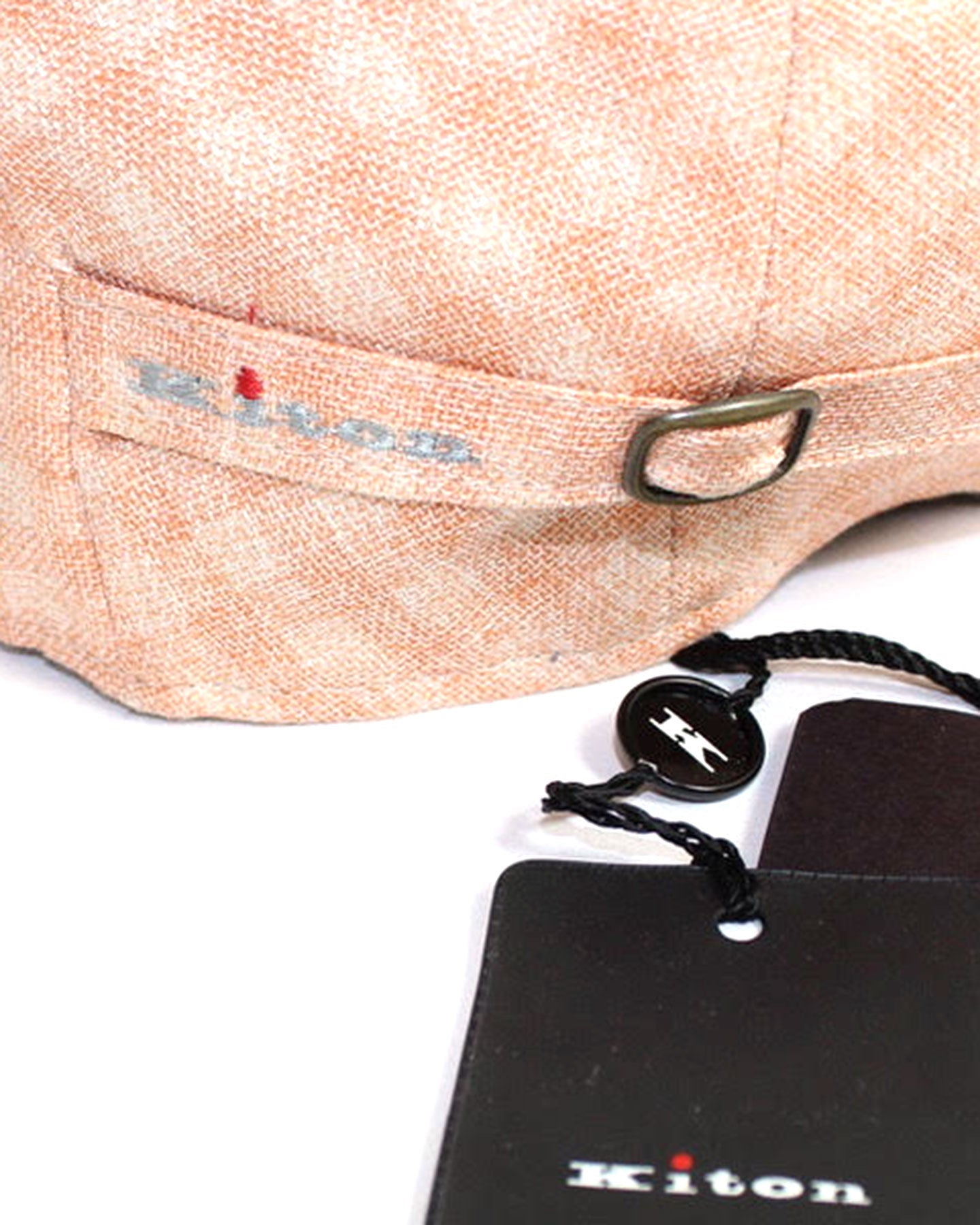 Kiton Soft Cap Cashmere Linen Peach Gingham Gatsby