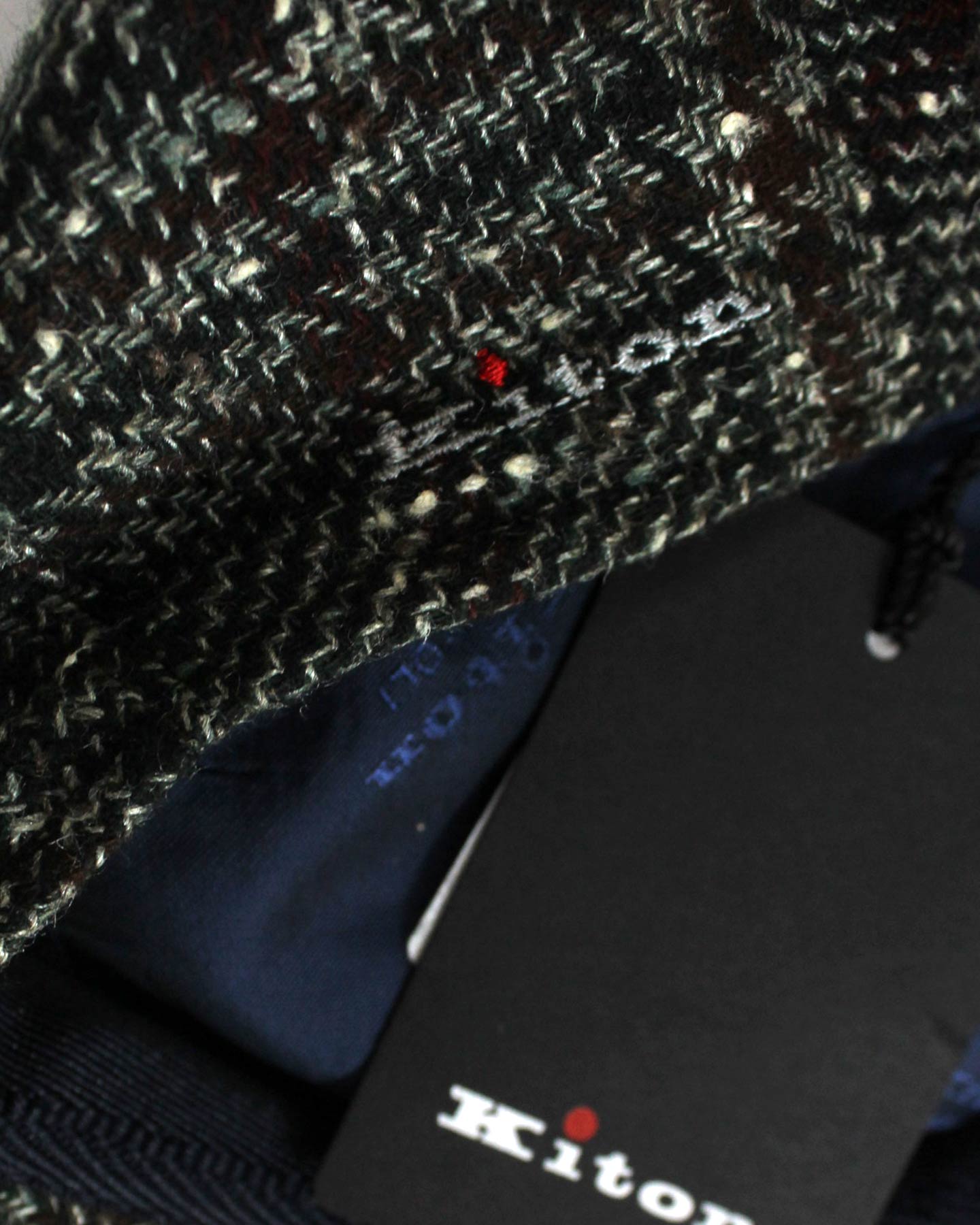 Kiton Soft Cap Cashmere Wool Dark Green Gray Plaid Form Beret